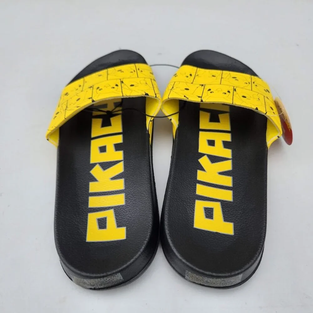 NEW Men's Size 7 Sandals Pikachu Pokemon Yellow Black NEW NWT Slides Pokémon Bra